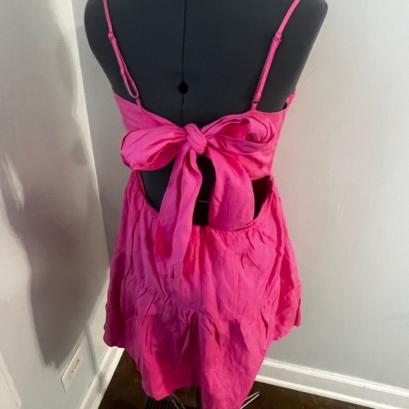 Bardot Sz M Bubblegum Pink Amelie Linen Blend Tiered Mini Dress w/ Bow NWOT - Picture 13 of 15